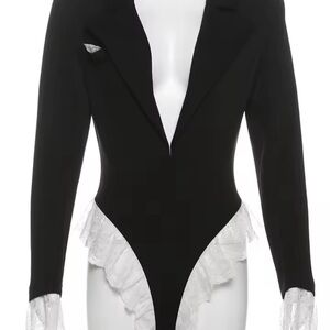 Elegant Black Lace Trim Women's Jumpsuit